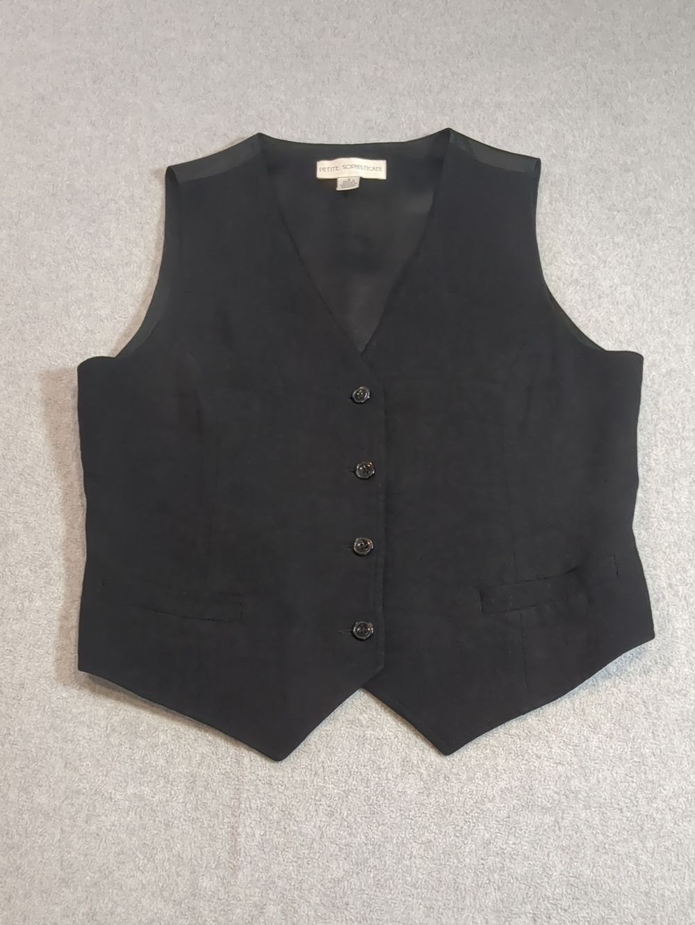 Petite Sophisticate Women's Black Paisley Brocade Jacquard Vest Satin Back, sz-6